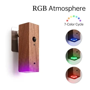 Solid Wood Square LED RGB Spotlight Motion Sensor Wall Lamp for Cabinet Corridor Staircase