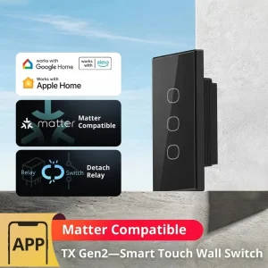Sonoff T6 Smart Wall Switch Matter Compatible Apple Homekit Siri Voice Control 120 Type US Standard Black Glass 3 Gang