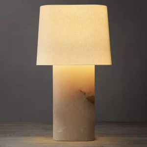 Spanish Alabaster Linen Table Lamp Cylindrical Column Modern Luxe Organic Japandi Bedroom Bedside Hotel Villa Custom Lighting