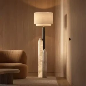 Spanish Marble LED Floor Lamp with Warm Light Modern Minimalist Design for Living Room Bedroom Hotel Lobby Luxury Lighting