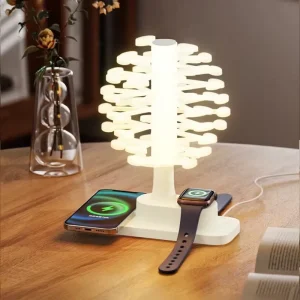 Spiral Tree LED Night Light with Wireless Charging, Touch Control, Dimming, and Battery Power