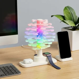 Spiral Tree Wireless Charging LED Desk Lamp 15W Qi Touch Dimmable RGB Nightstand Room Decor Bedside Light Modern ABS Type C
