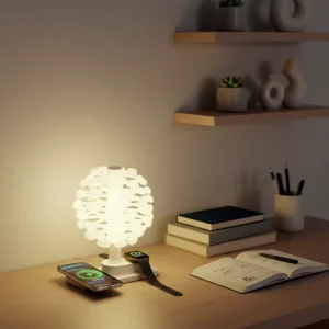Spiral Tree Wireless Charging Table Lamp Touch Control Warm White LED Dimmable Battery Powered Plastic