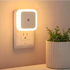 Square LED Night Light with Intelligent Light Control Sensor, Energy-Saving Bedside Socket Lamp