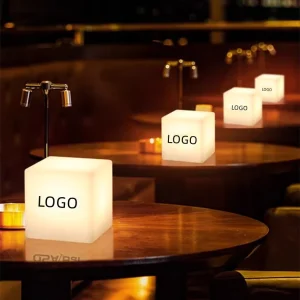 Square PC 4-Inch Dimmable LED Night Light Cube, RGB Mood Lamp with Remote Control and Rechargeable Battery