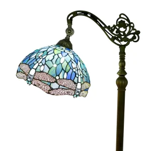 Stained Glass Floor Lamp Arched Adjustable Corner Standing Lamp Reading Light Dragonfly Sea Blue LED Bedroom