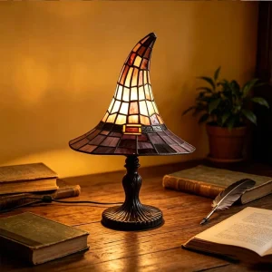Stained Glass Resin Witch Hat Eco Friendly LED Lamp Handmade Nightstand Night Light Home Decor Gift