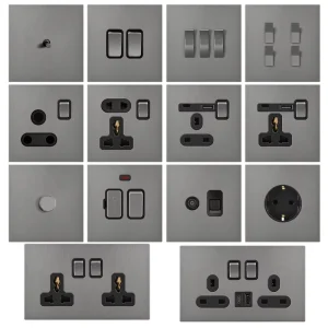 Stainless Steel Nickel Plated Brushed Gray UK/EU USB A+C Toggle Button Wall Switch Socket