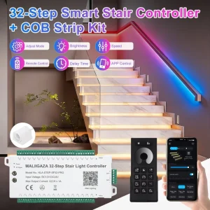 Stair Motion Sensor Light Controller RGB Flow Side Lighting App RF Remote for 32-Step Dynamic Running Lights