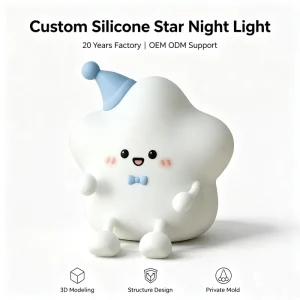 Star Silicone Touch LED Night Light, USB Rechargeable, RGB 7-Color, for Kids Bedroom or Nursery