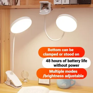 Stepless Dimmable Eye Care Rechargeable LED Table Study Light 360° Flexible Gooseneck Clip on Reading Desk Lamp