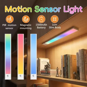 Stick-On Battery Operated Color Changing LED Under Cabinet Light with Motion Sensor 32 LEDs for Wardrobe Bedroom