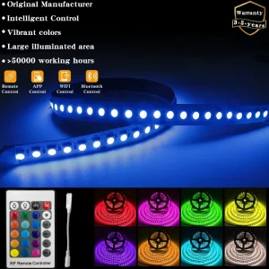 Strip Light 24v 12v Smart 5050 Rgb Led Strip Light 120LEDs m APP Remote Control Flexible Party Bar Vibes Led Strip Light 5m