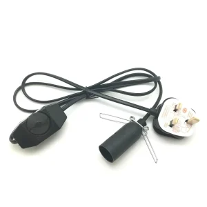 Stripped BS Plug Dimmer Switch with 1.5m Power Cord (Black) for Salt Lamp Home Appliances 2 Outlets 1A 220V PVC Copper CE E14