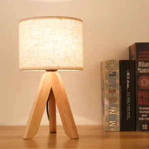 Study Desk Home Hotel Restaurant Lighting Wooden Tripod Fabric Lampshade Table Lamp Bedside Table Lamps Night Light