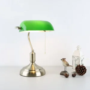 Stylish Nostalgic Table Bank Night Light Bedside Desk Classic Antique Green Bankers Lamp