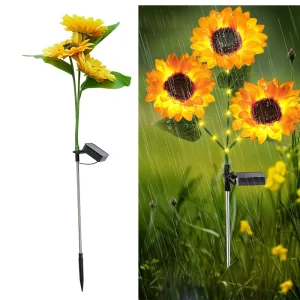 Sunflower Solar Lights Outdoor Decor with 3 LED Sunflower Yellow Flower Lights Patio Lawn Garden Yard Pathway Decoration