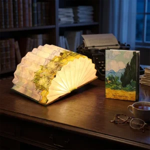 Sunflowers Book Lamp Cordless Origami Screen Desk Light Warm LED Foldable Paper Lantern Battery USB Rechargeable