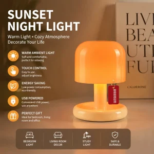 Sunset Mini Niglt Light Rechargeable Flexible LED Mushroom Table Lamp Tap Activated Sensor Light Bedroom Bedside Living Room