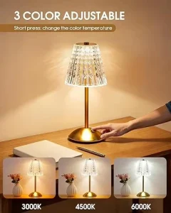 Sunway SW51CS Rechargeable Cordless Modern Adjustable Table Lamp Remote Control Crystal Desk Lamp Dimmable LED Warm White