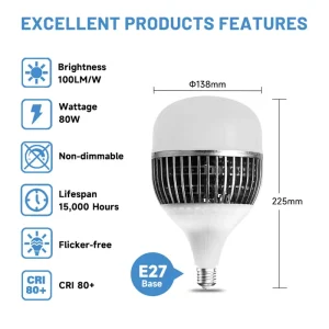 Super Bright Aluminum Fin LED High Power Bulb 50W 80W 100W 150W AC165 265V Energy Saving Lamp for Factory Garage Supply