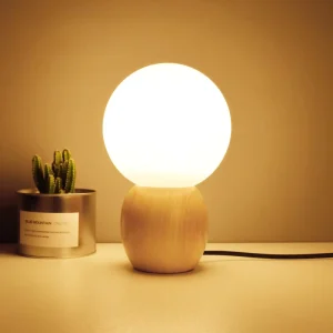 Support LED Wooded Round Base Glass Bedroom Small Table Lamp Night Light
