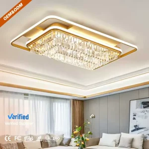 Surface Mounted Indoor Ceiling Lamp with White Natural Light Crystal Gold Round or Rectangle Design for Living Room