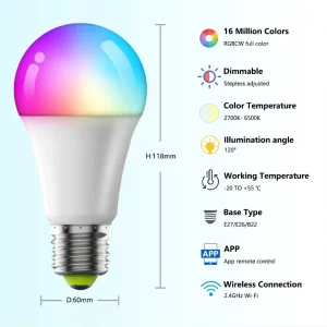 T37 E14 RGBW Smart LED Bulb Dimmable AC85V-265V WiFi 6W Plastic Body with Voice and App Control