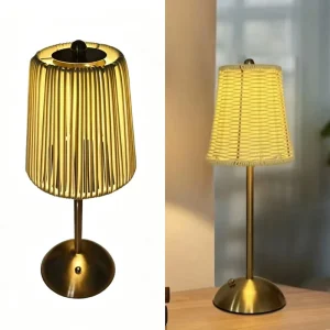 TAIKOO Southeast Asian Rattan Rechargeable Night Light Table Ambient Lamp for Bedroom Living Room