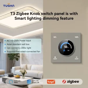 TUOAN Tuya Zigbee Knob Fan + Light Smart Wall Switch with Timer Function and Alexa Control for Villa
