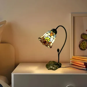 Table Lamp Beige Baroque Stained Glass Lamps 6″ Wide 14″ Tall Tiffany Style Table Lamp for Bedroom Home Office
