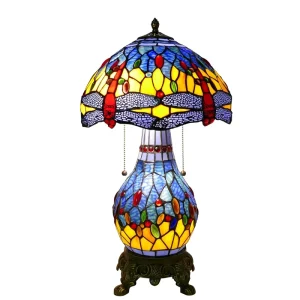 Table Lamp Handmade Stained Glass Desk Lamp Mother Daughter Style Blue Dragonfly Table Lamps