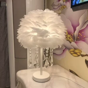 Table Lamp for Feather Desk Living Room Bedroom Study Modern Decoration Interior Creative Romantic Desk Bedside LED Crystal