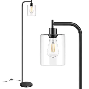 Tall Iron Gold Modern LED Floor Lamp Office Task Standing Light with Glass Lampshade Reading