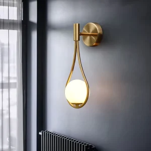 Teardrop LED Wall Sconce with Opal Glass Globe Gold Metal Dimmable Wall Lamp for Bedroom Bedside Living Room