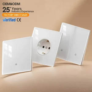 Tempered Glass Touch Panel Wall Switch UK 13A 2 Gang 1 Way 2 Way 3 Way 1 Gang 1 Way Switched Socket Panel