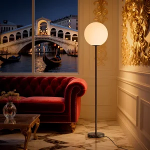 Three Color Adjustable Round Floor Lamp PE Roto Molded + Marble Base 8-12W Minimalist Floor Lamp for Parlor