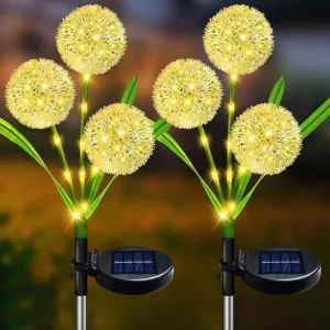 Three LED Dandelion IP44 Waterproof Outdoor Solar Garden Lights 360 Beam Angle 70cm Size Light Sensor Control 2700K Soft Warm