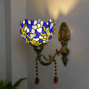 Tiffany 8-inch Wide Countryside Style Ancient American Style Stained Glass Balcony Hotel Corridor Dining Room Bedside Wall Light