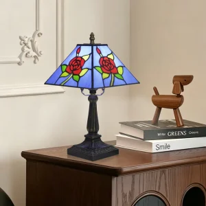 Tiffany Desk Lamp Stained Glass Antique Mission Style Red Roses Table Lamp Bedroom Bedside Lamp Retro Reading Lamp