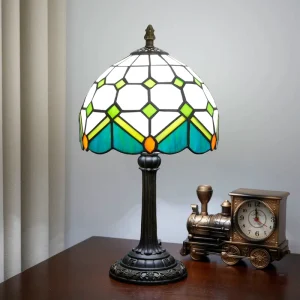Tiffany Style 8 Inch Stained Glass Table Lamp Handmade Accent Lamp With Resin Base for Bedroom Living Room Restaurant Bar Decor