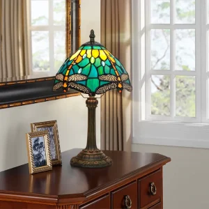 Tiffany Style Table Lamp Stained Glass Bedside Lamp Red Rose Desk Reading Light 8 Inches Decor Bedroom Living Room Home Office