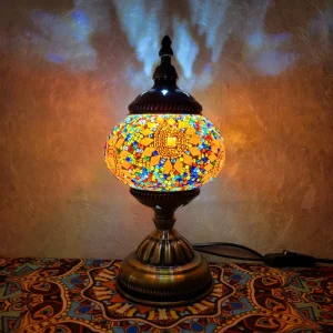 Tiffany Table Lamp Mosaic Stained Glass Blue Moroccan Lantern Desk Light, Handmade