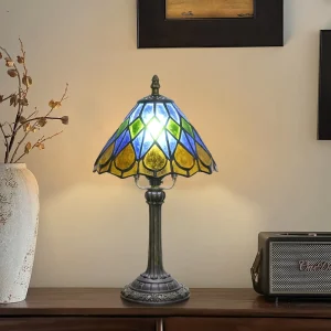 Tiffany Table Lamp Vintage Stained Glass Resin Base for Bedroom Living Room Nursery Office