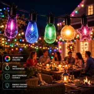 Timer Lights Waterproof Patio String Lights with Remote Control and Dimmable Lights for Porch Holiday Decor Set Kit
