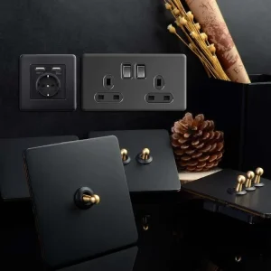 Toggle Wall Electrical Light Switch Power Plug Switch Retro Brass Stainless Steel Lever Black Panel 1 2 3 4 Gang EU UK