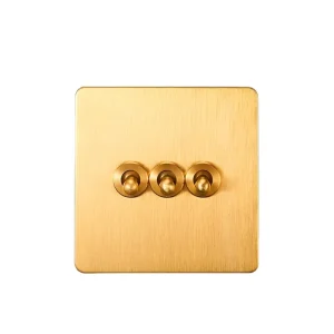 Toggle Wall Light Switch Retro Gold Brass Lever Stainless Steel Panel 1/2/3/4 Gang 2 Way EU Double USB Socket