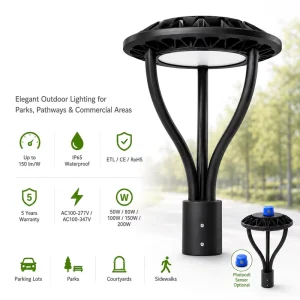 Top Post LED Aluminum Garden Light 120W Pole Light IP65 Waterproof Outdoor Yard Lighting 5 Years Warranty CE RoHS Certified