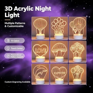 Touch Control 3D Acrylic LED Heart Night Light Lamp for Valentine Bedroom Desk Table Decor