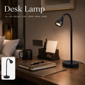 Touch Control Table Lamp Gooseneck Desk Light 3.5W 3 Color Modes for Hotel Room Table Light Bedside Lamp
